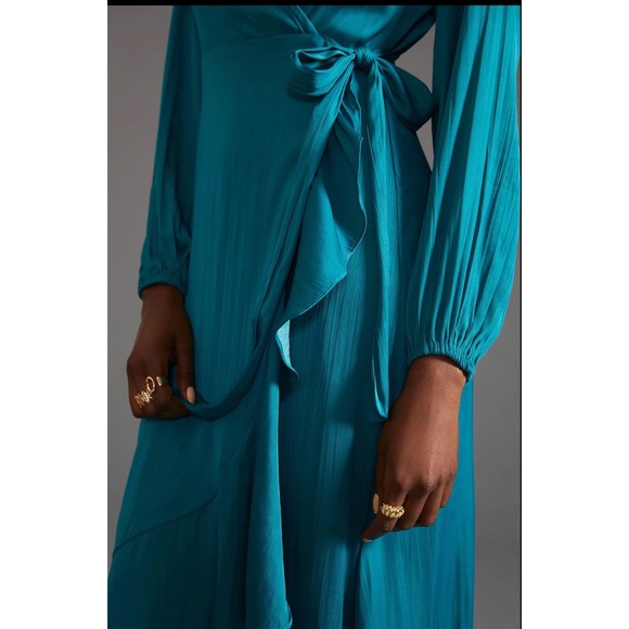 Anthropologie Maeve V-Neck Wrap Maxi Dress Womens Maeve V- Neck Turquoise size M - Picture 4 of 9